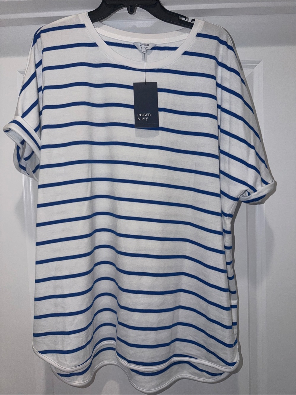 crown & ivy White and Blue Striped Short-Sleeve Tee